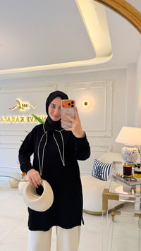 Siyah Fular Detay Tunik