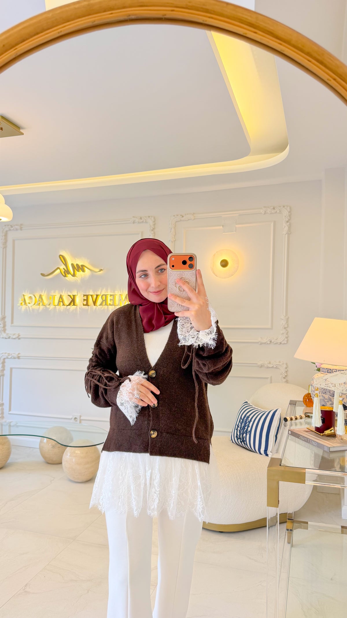 Acı Kahve Dantel Büzgü Hırka-27720