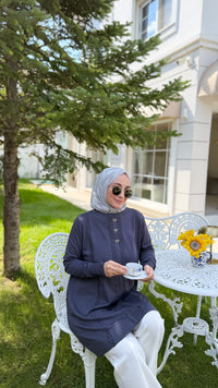 Antrasit Fiyonk Düğmeli Tunik-304