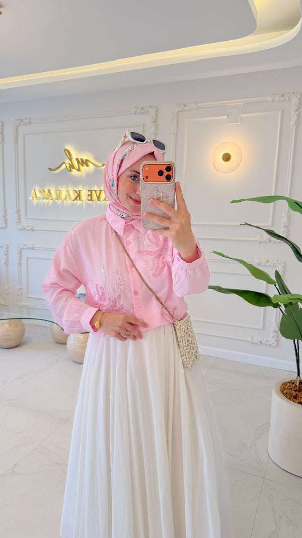 Pembe Yasemin İşleme Gömlek
