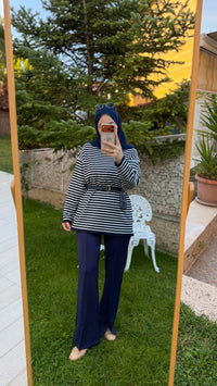 Lacivert Çizgili Triko Tunik -14172