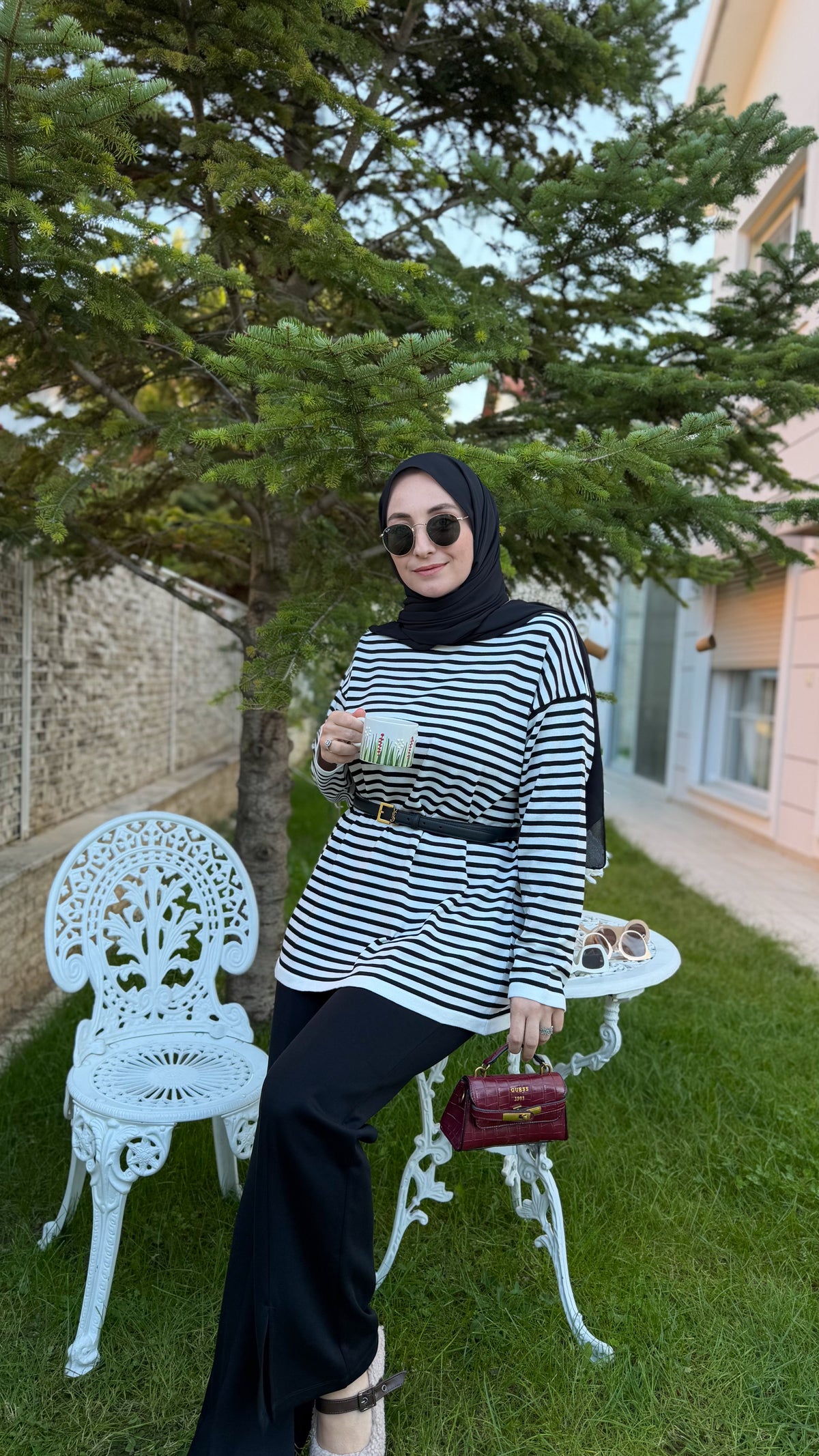 Siyah Yırtmaç Detaylı Modal Pantolon-1003