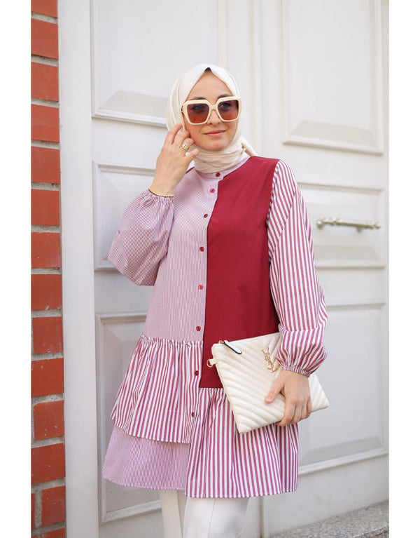 Bordo Beymen Çizgi Detaylı Mixli Gömlek