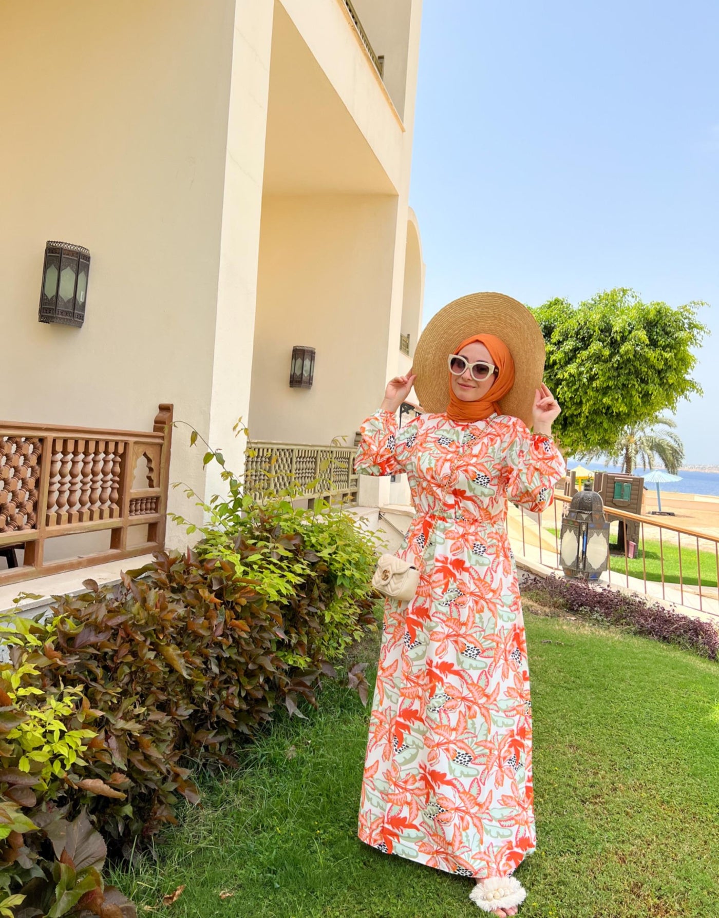 Turuncu Yesil Aden Elbise