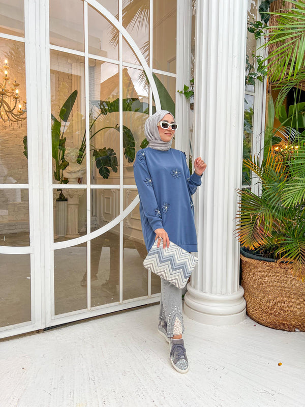 Gri 2748 Dantel ve Taş Detaylı Denim Pantolon