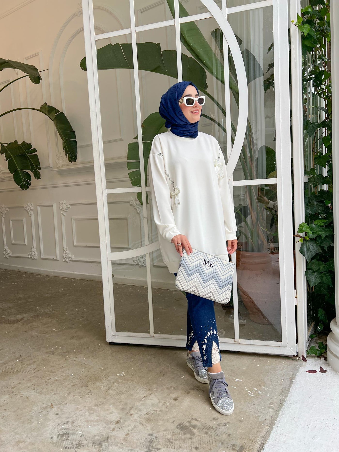 Koyu Kot 2748 Dantel ve Taş Detaylı Denim Pantolon