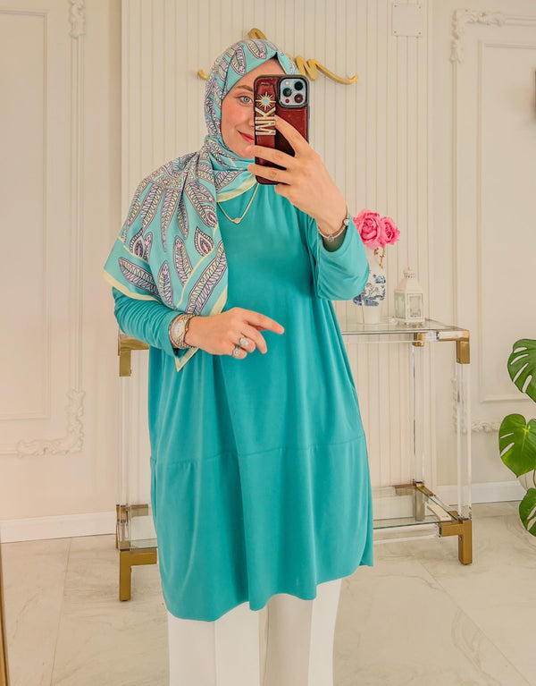 Turkuaz İpek Makas Tunik