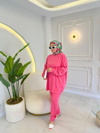 Pembe Nakış Ve Zincir Detaylı Takım