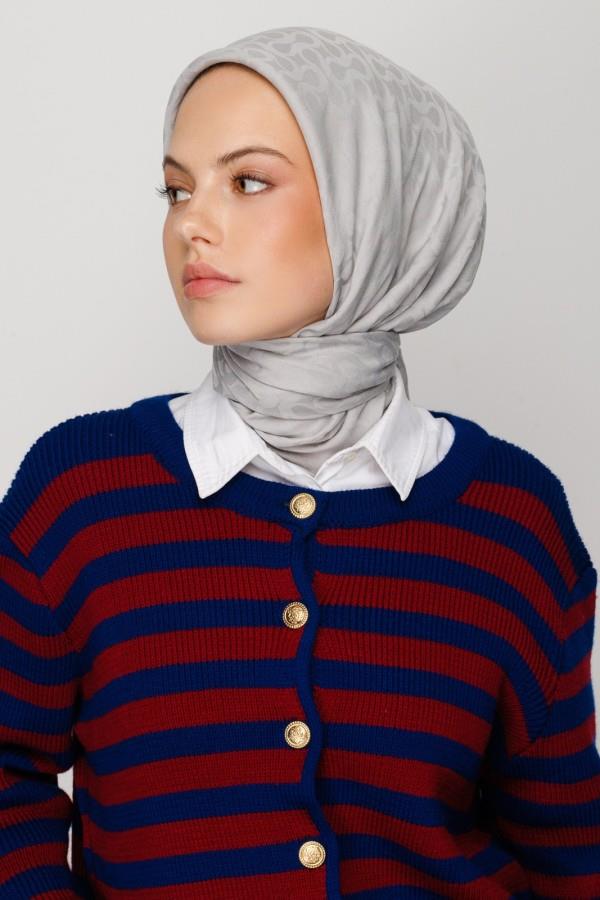 Gümüş Gri Bloom Desen Eşarp