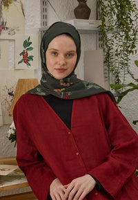 Koyu Yeşil Hazel Desen Şal
