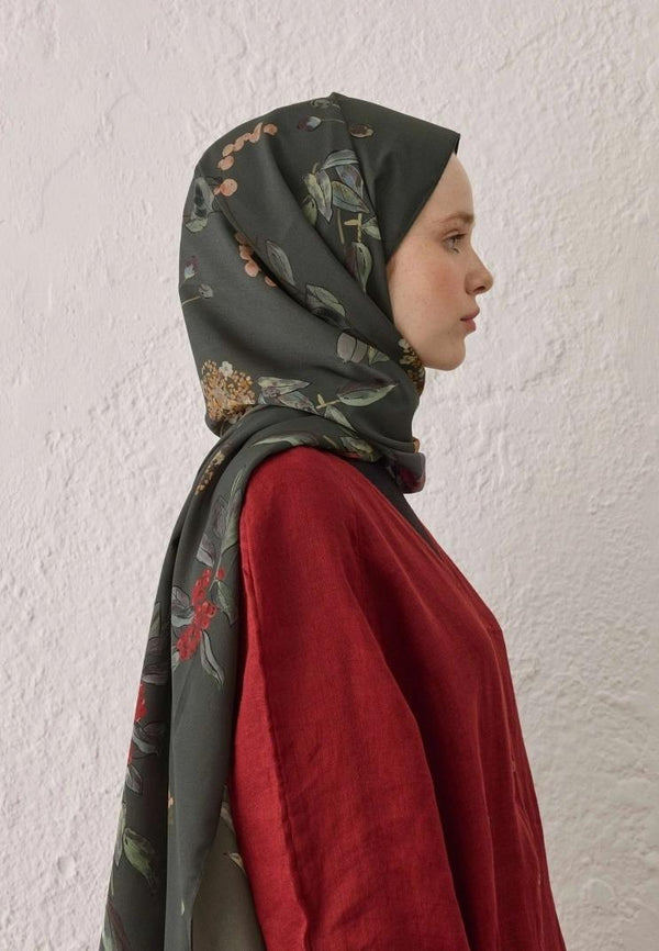 Koyu Yeşil Hazel Desen Şal
