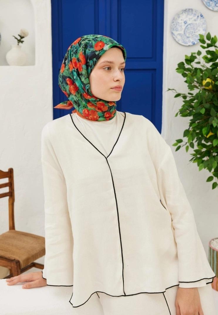 Siyah Peach Garden Pamuk Vual Eşarp