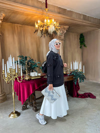 Siyah 4285 Modal Kurdele Detaylı Tunik