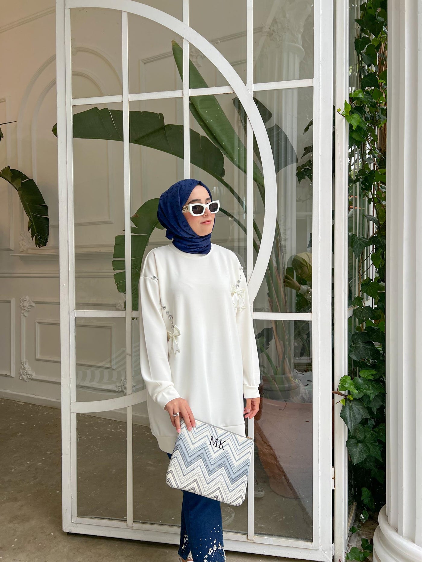 Ekru 4299 Taşlı Kurdele Modal Tunik