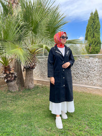 Siyah 7209 Kuşaklı Yaka Detaylı Trenç
