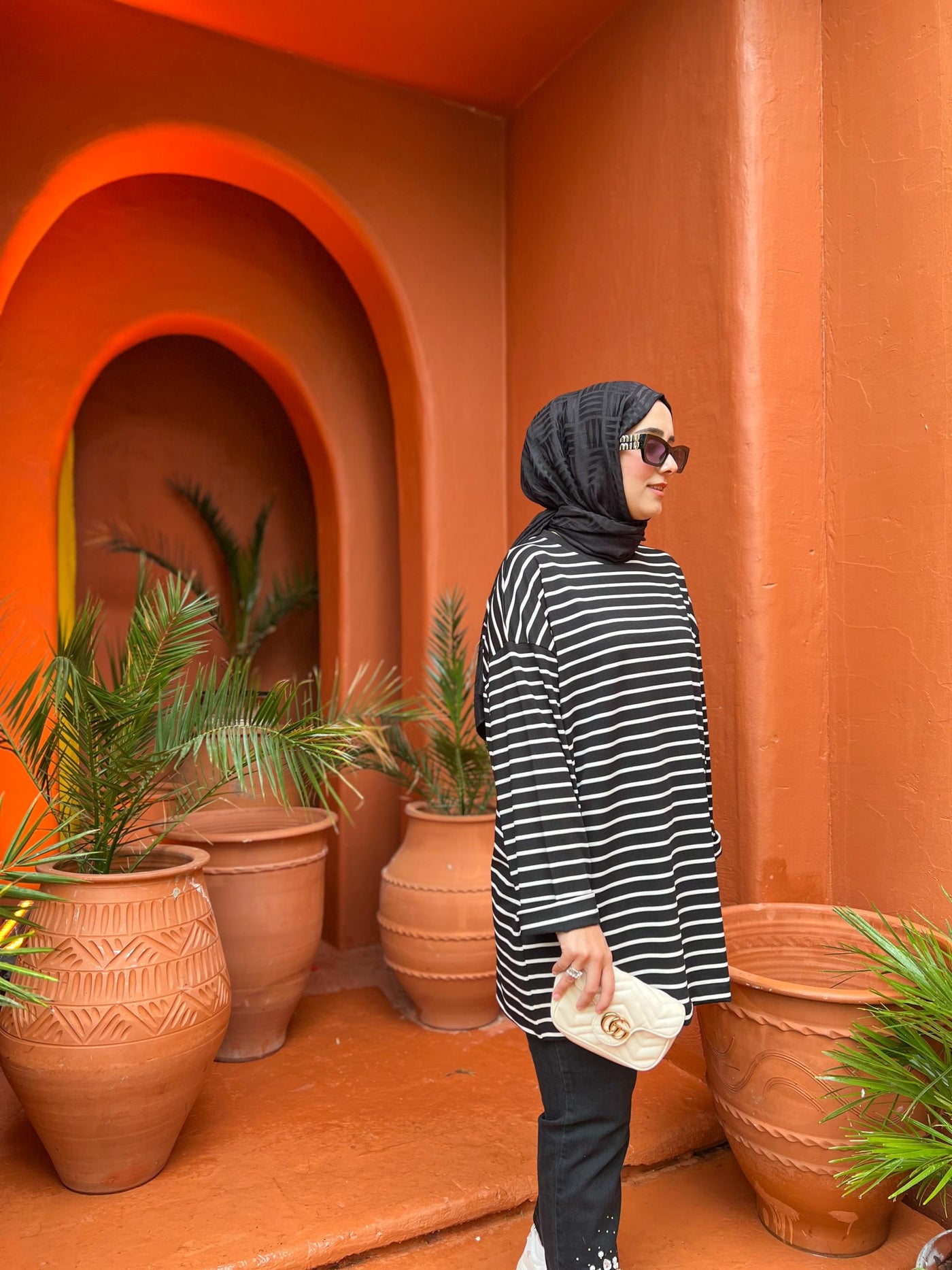 Siyah 2739 Oversize Mk Çizgili Sweatshirt