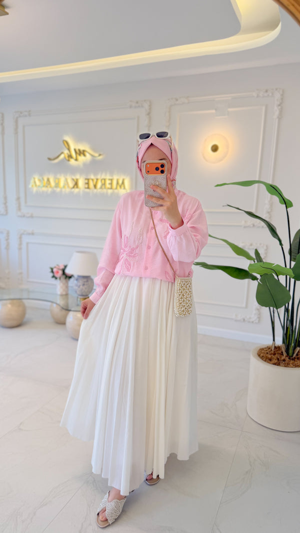 Pembe Yasemin İşleme Gömlek