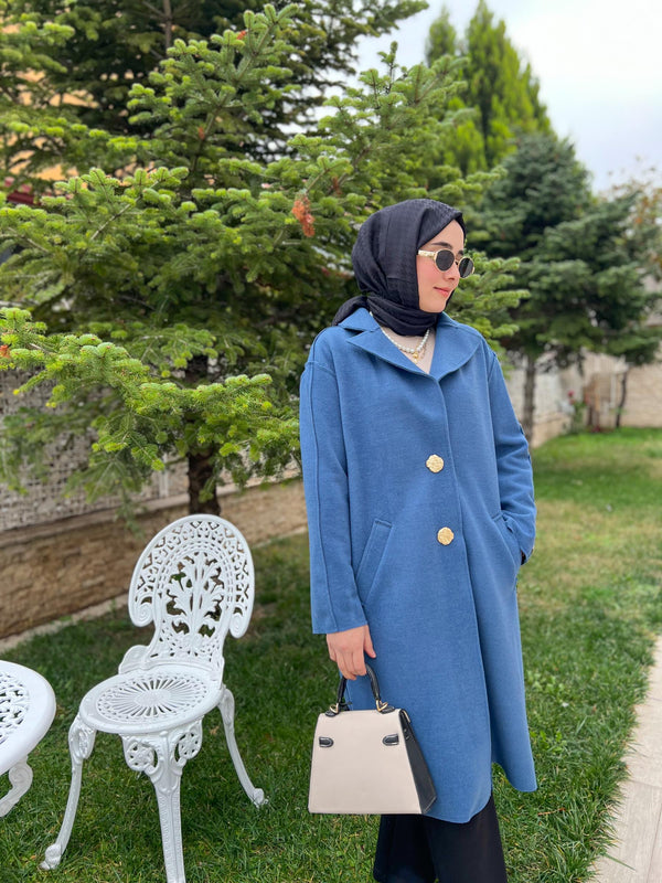 İndigo Diana Yün Keçe Kaban