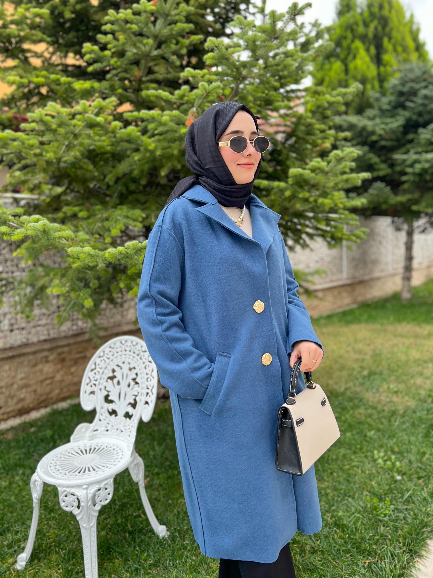 İndigo Diana Yün Keçe Kaban