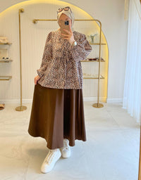Kahve Leopar Bağcıklı Kimono