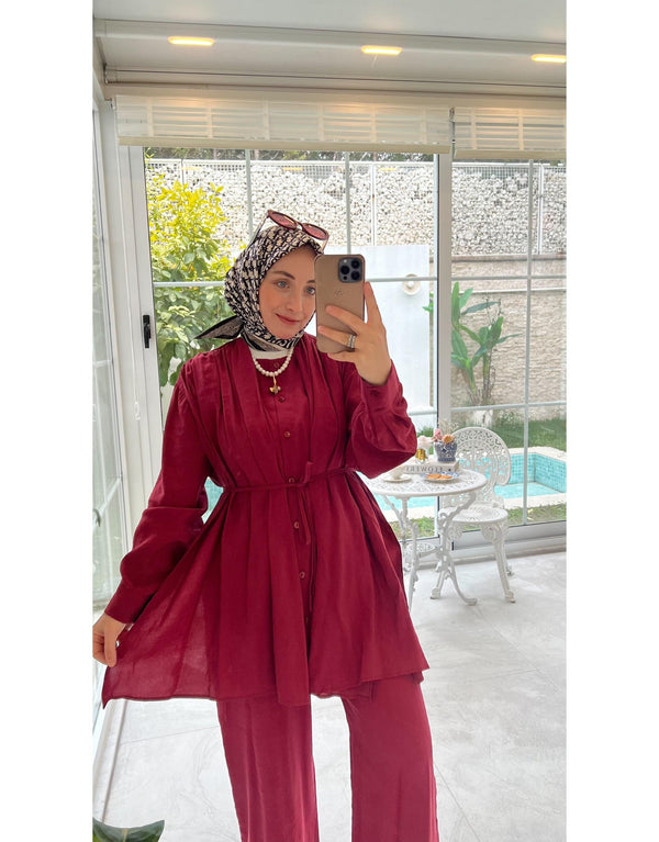 Bordo 21106 Fularlı Takım