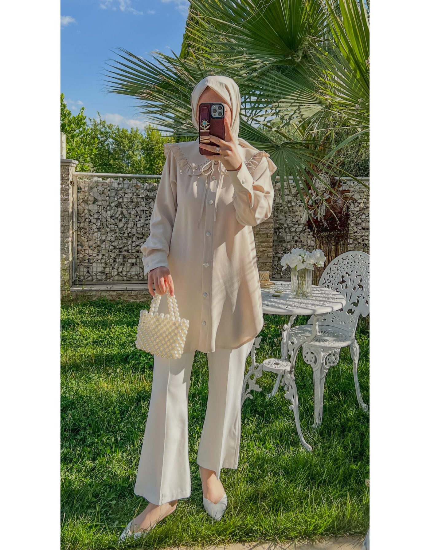 Taş 7644 Fırfırlı Bebe Yaka Boncuk İşlemeli Tunik