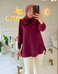 Bordo 7644 Fırfırlı Bebe Yaka Boncuk İşlemeli Tunik