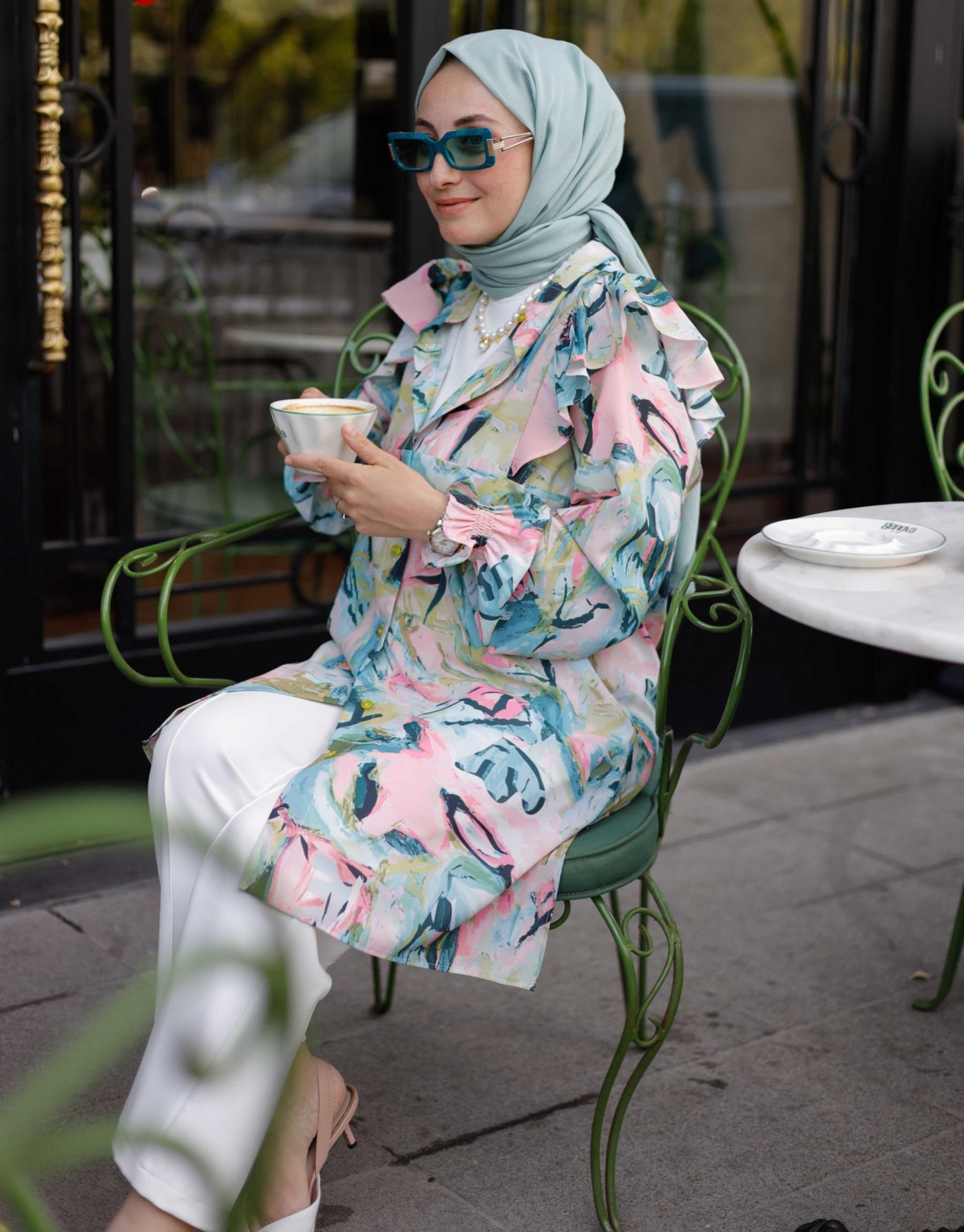Pembe Mavi Melinda Desen Gömlek