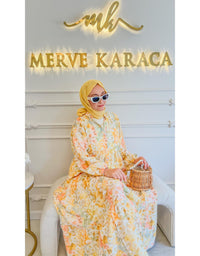 Soft Turuncu Bıcır Çiçek Elbise