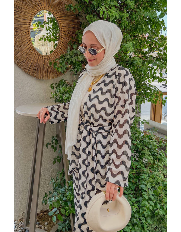 Siyah Krem 3595 Kimono Takım