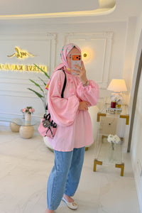 Pembe Çiçek Müslin Tunik