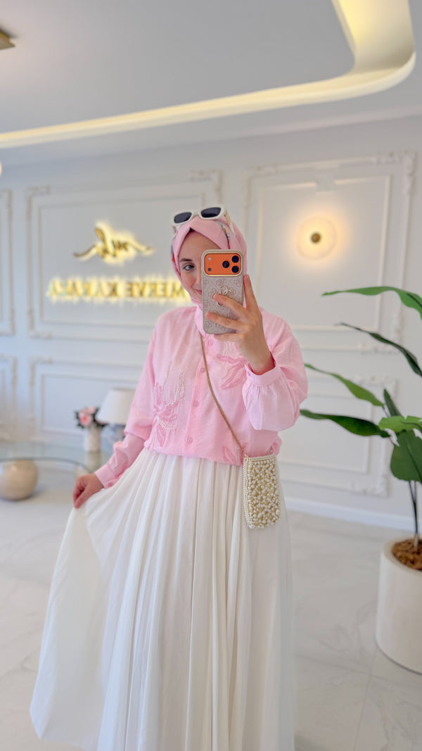Pembe Yasemin İşleme Gömlek