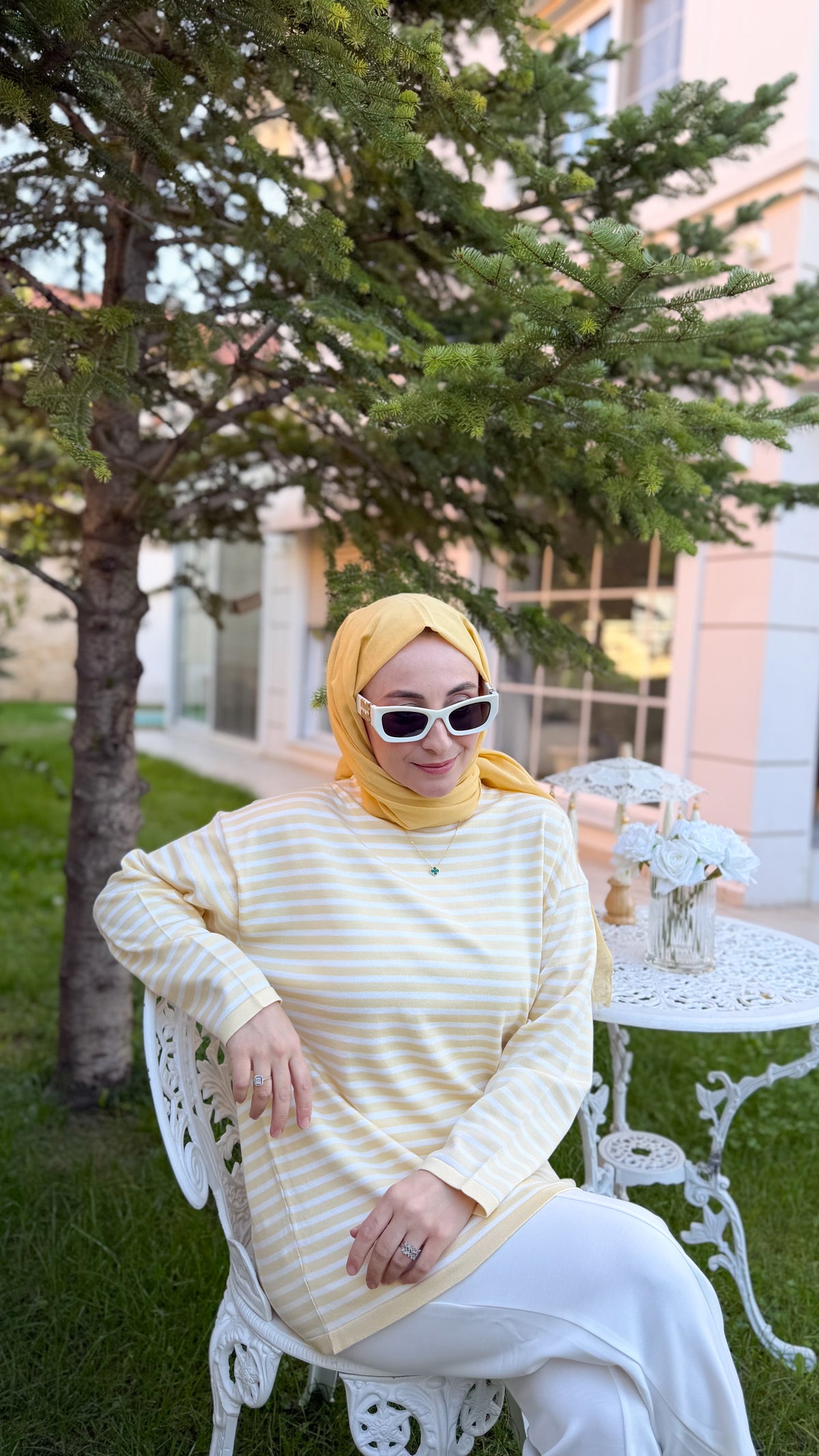 Sarı Çizgili Triko Tunik -14172