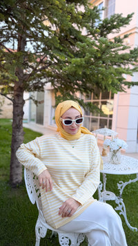 Sarı Çizgili Triko Tunik -14172