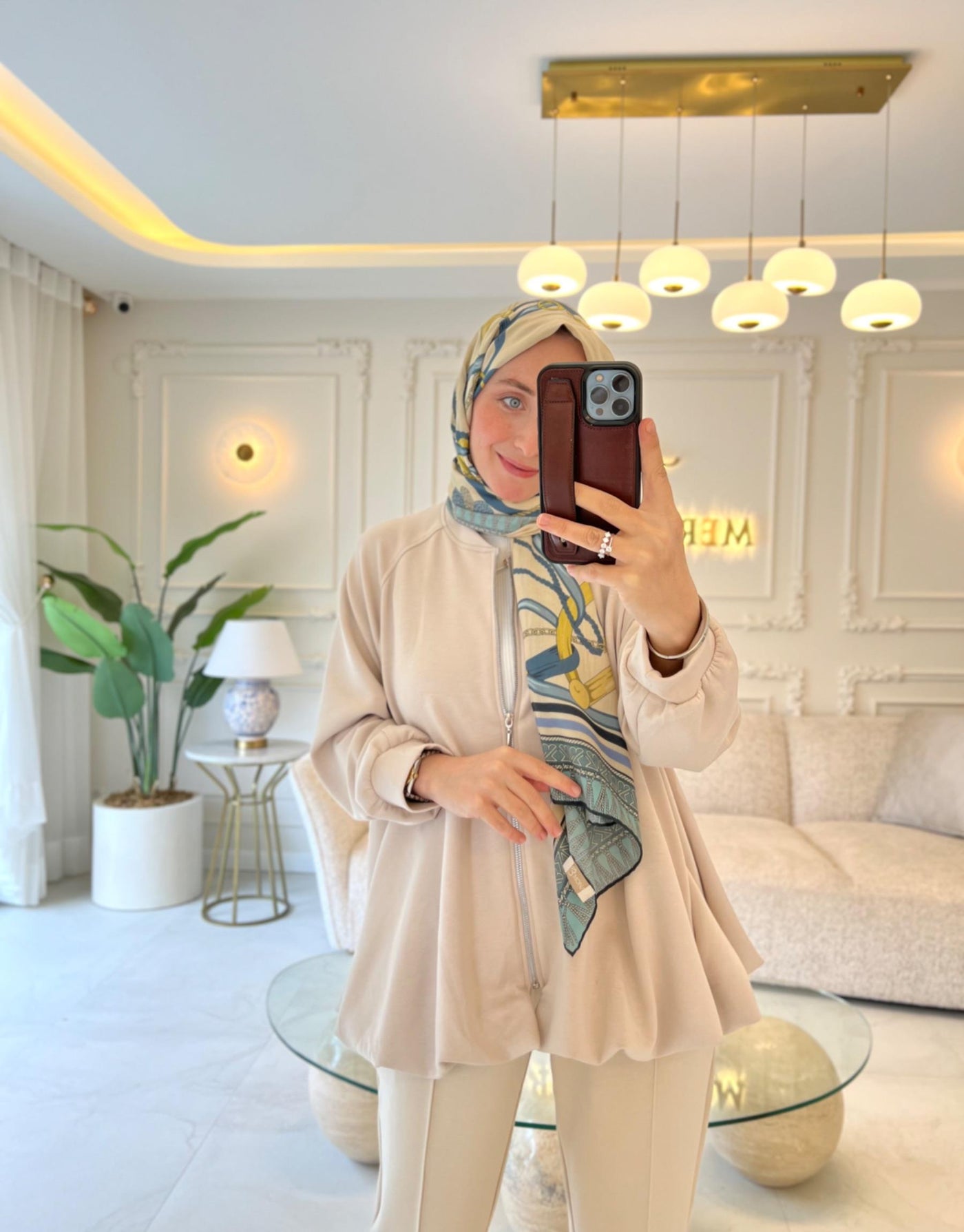 Bej 22769  Balon Tunik Modal Takım