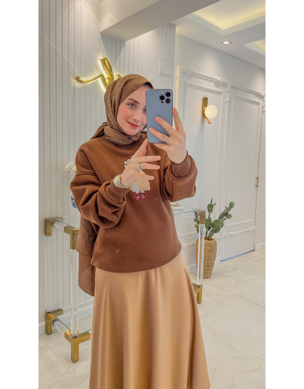Kahve Taş İşleme Teddy Baskı Şardonlu Sweatshirt