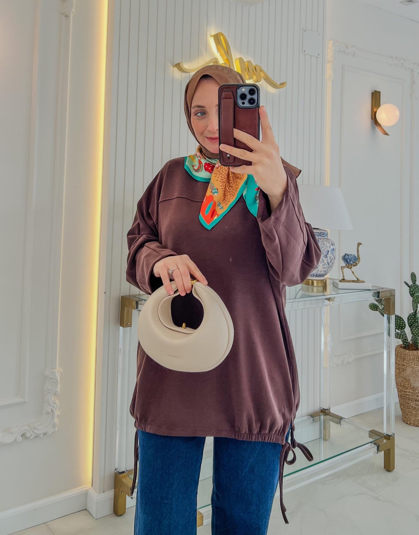 Kahve 24381 İpli Modal Tunik