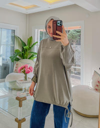 Yeşil 24381 İpli Modal Tunik