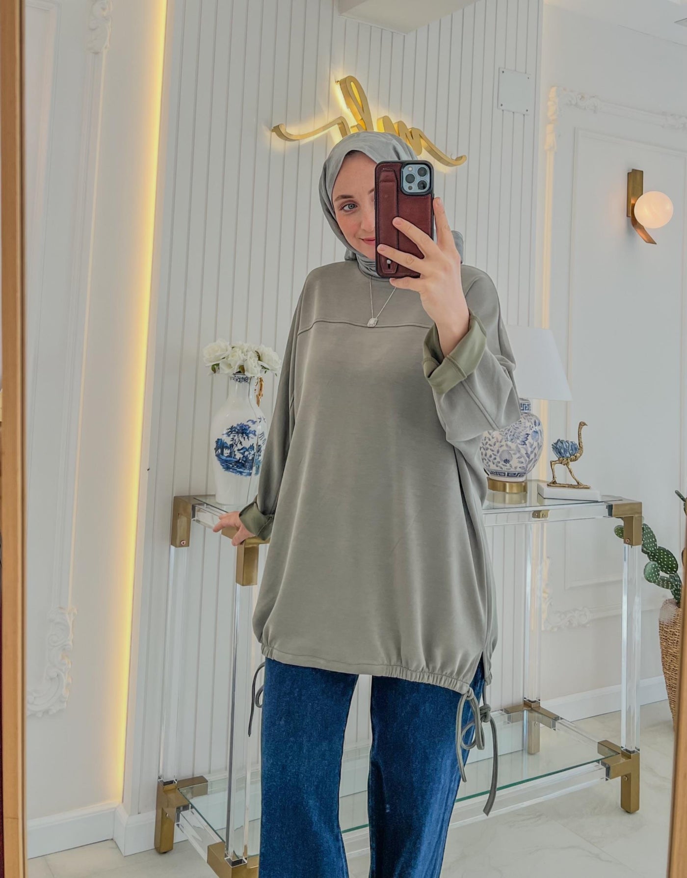 Yeşil 24381 İpli Modal Tunik