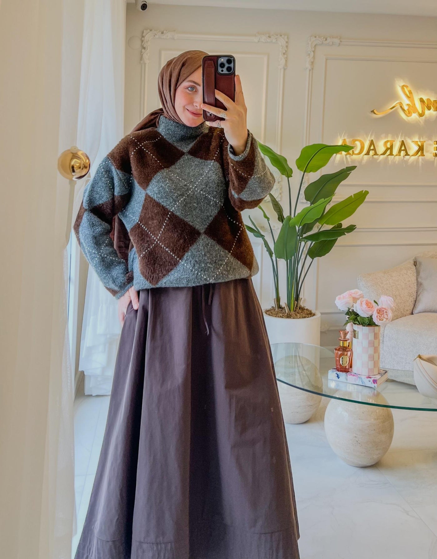 Acı Kahve 552 Beli Lastikli Koton Etek