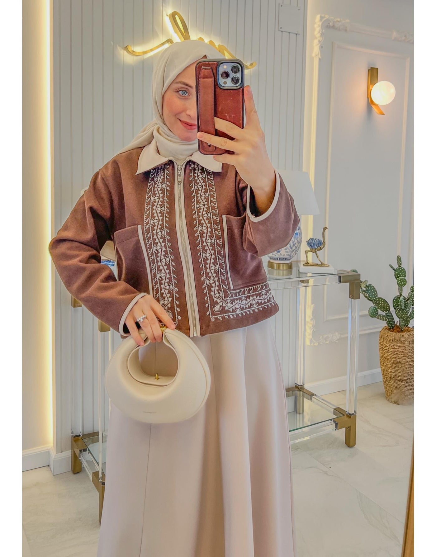 Kahve 20719 Etek Üstü İşlemeli Ceket