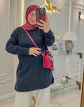 Siyah 5045 Baklava Desen Simli Triko Tunik