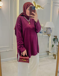 Bordo 17139 Yan Yırtmaç Detaylı Triko