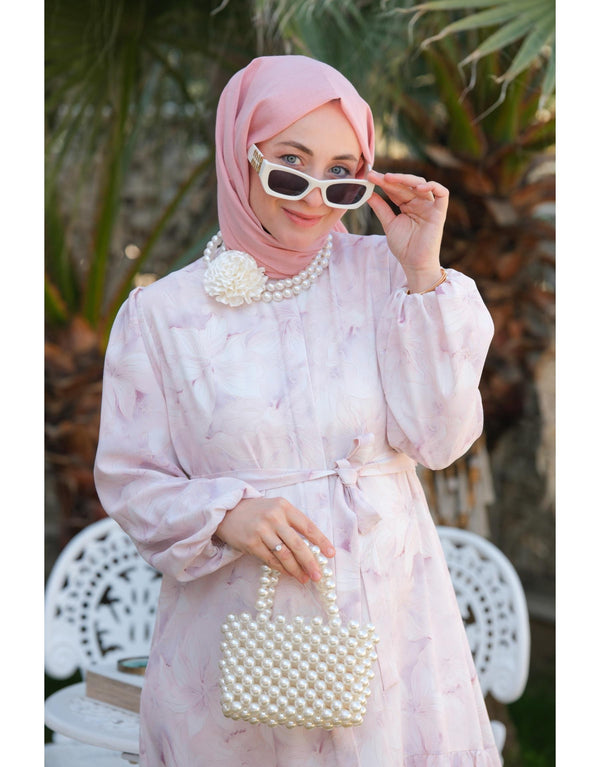 SOFT PEMBE HİLAY DESEN ELBİSE