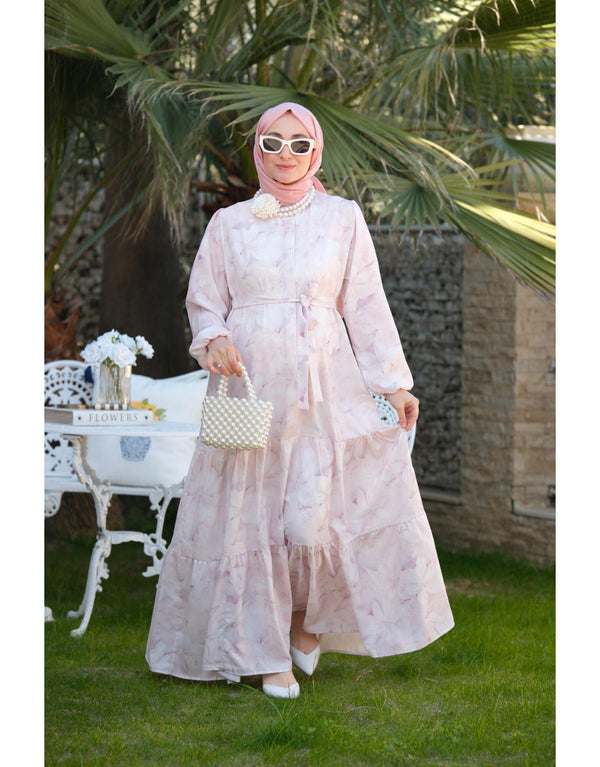 SOFT PEMBE HİLAY DESEN ELBİSE