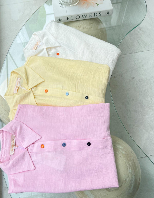 Pastel Sarı Nakışlı Sare Gömlek