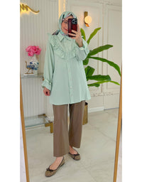 Mint 314 Ruffle Taş Yaka Gömlek