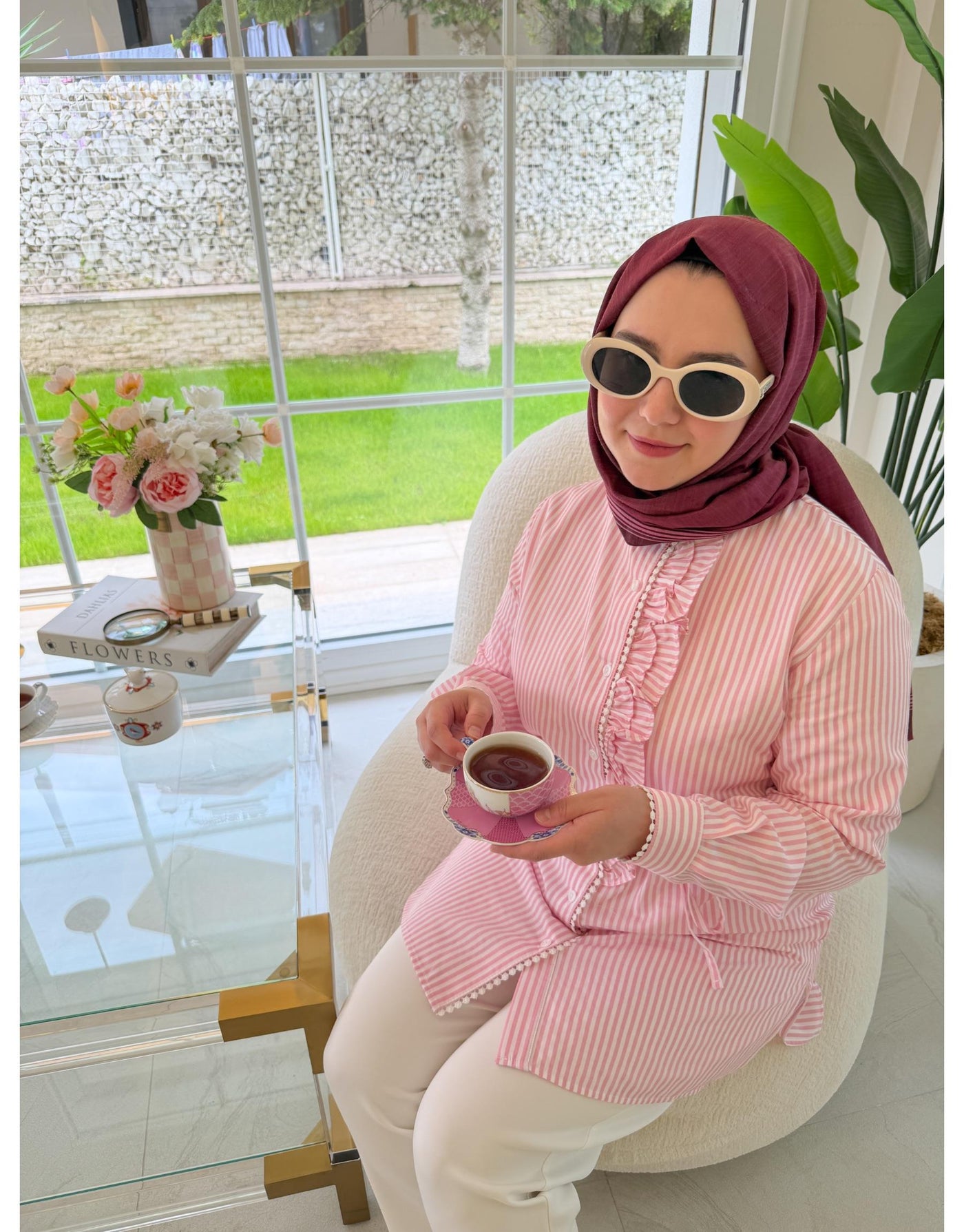 Pembe ÇİZGİLİ BRODE GÖMLEK