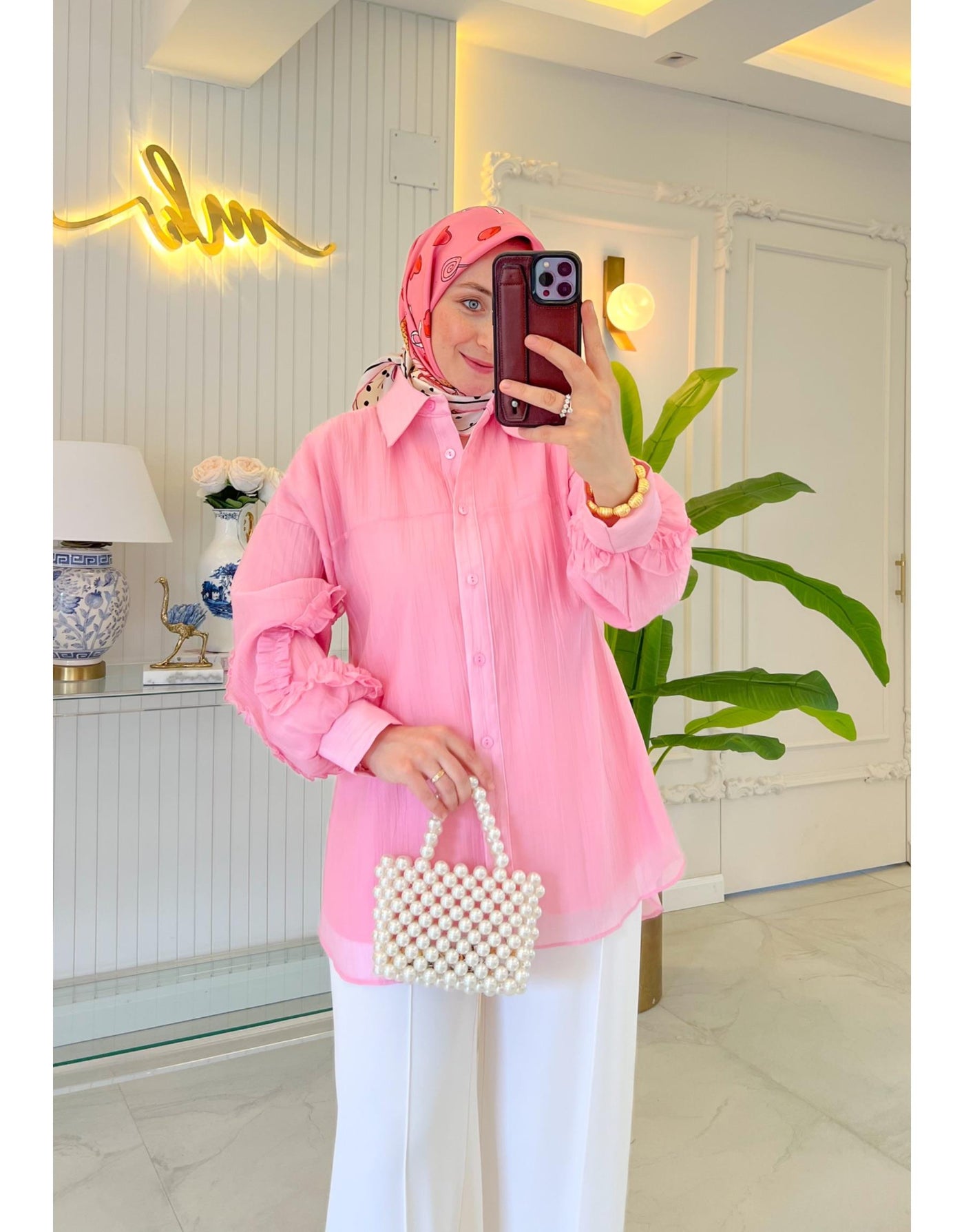 Pembe 334 Kol Detaylı Gömlek