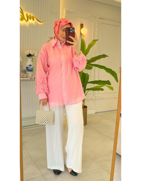 Pembe 334 Kol Detaylı Gömlek